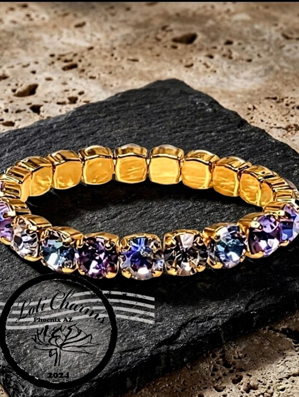 Swarovski Gold Bracelet with Purple and Blue Crystal Accents